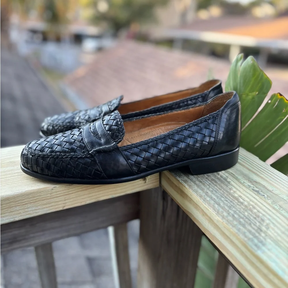 Zelli Italia Nicola Black Woven Calfskin Penny Loafers Handmade Italy Men 10.5M - Picture 8 of 14
